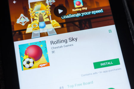 Ryazan, Russia - July 03, 2018: Rolling Sky icon in the list of mobile apps