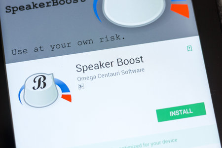 Ryazan, Russia - July 03, 2018: Speaker Boost icon in the list of mobile apps