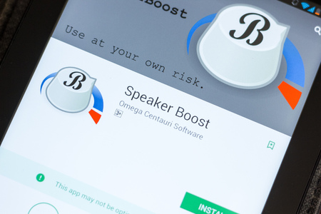 Ryazan, Russia - July 03, 2018: Speaker Boost icon in the list of mobile appsのeditorial素材