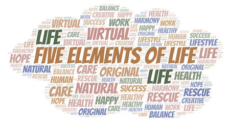 Five Elements Of Life word cloud. Wordcloud made with text only.の写真素材