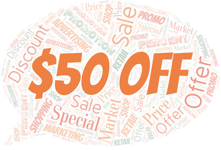 $50 Off word cloud. Wordcloud made with text only.のイラスト素材