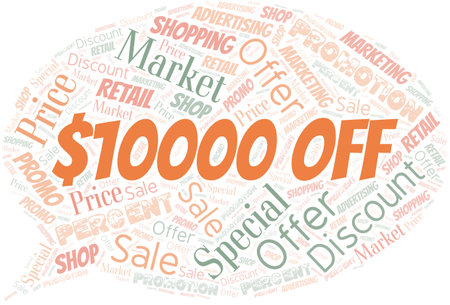 $10000 Off word cloud. Wordcloud made with text only.