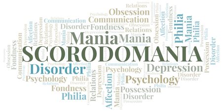 Scorodomania word cloud. Type of mania, made with text only.のイラスト素材