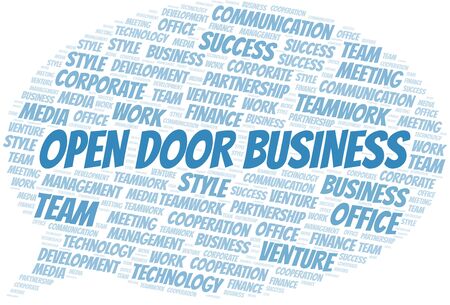 Open Door Business word cloud. Collage made with text only.のイラスト素材