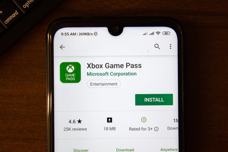 Ivanovsk, Russia - July 07, 2019: Xbox Game Pass app on the display of smartphone or tablet