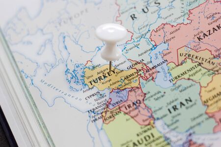 Turkey on the map of the world or atlas.のeditorial素材