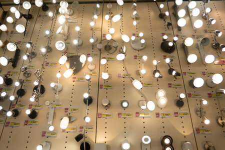 Ryazan, Russia - October 01, 2019: Lamp sets in the marketのeditorial素材