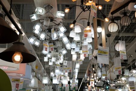 Ryazan, Russia - October 01, 2019: Lamp sets in the marketのeditorial素材