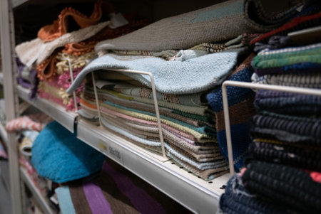 Pile of small welcome carpets or doormats