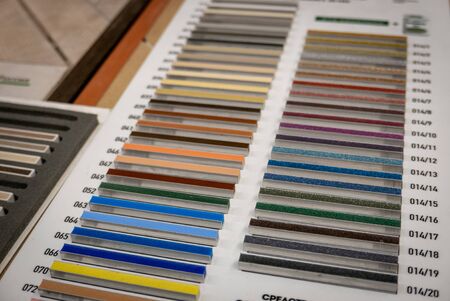 Ryazan, Russia - October 01, 2019: Color samples for ceramic flooring at the construction mallのeditorial素材