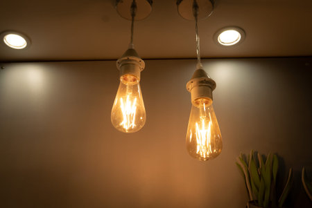 Vintage electric lamps on a ceiling