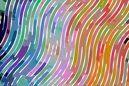 Blue, yellow and brown waves White lines abstract paint background.の写真素材