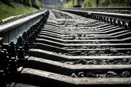 Raiway road, rails going ahead.の写真素材