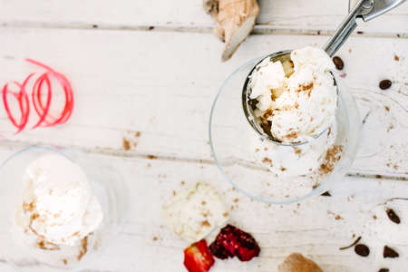 Delicious summer dessert - ginger ice cream on whiteの写真素材