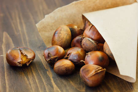 Roasted chestnuts in paper cornetの写真素材