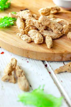 Textured soybean meal - also known as vegetarian soy meatの写真素材