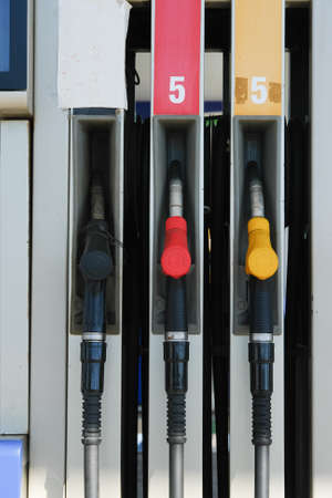 Fuel pump on gas station. Three fuel nozzles.の写真素材