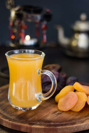Ramadan juice for iftar made from fresh apricots with dried apricots and dates.の写真素材