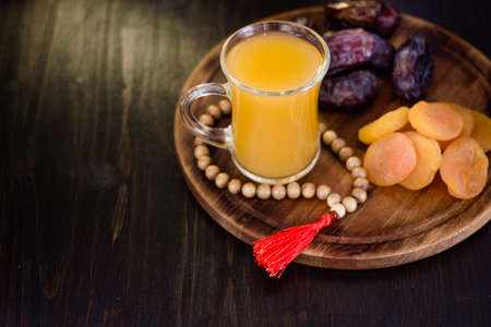 Ramadan juice for iftar made from fresh apricots with dried apricots and dates.の写真素材