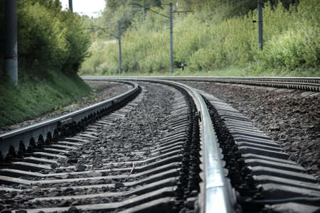 Raiway road, rails going ahead.の写真素材