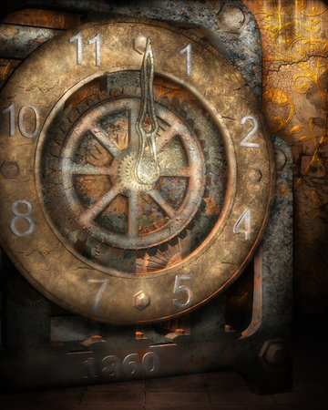 3d illustration graphic background of an old rusted vintage clock