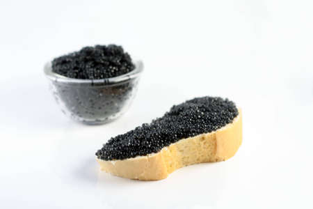 the soft black caviar with bread and butterの写真素材