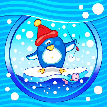 Penguin fishing, vector illustrationのイラスト素材