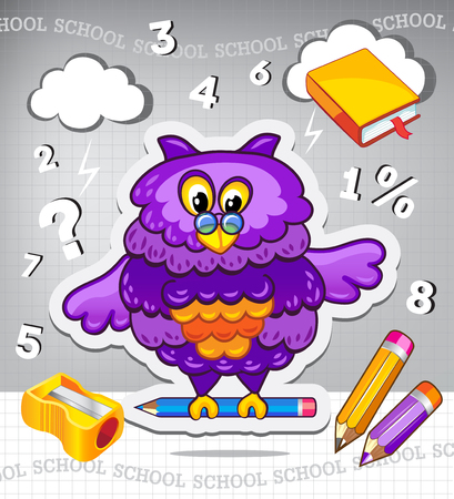 Owl teacher, back to school, vector illustrationのイラスト素材