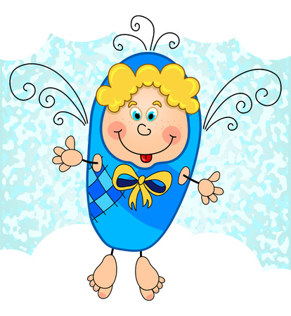 Cheerful Baby-boy with yellow curly hair, vector illustrationのイラスト素材
