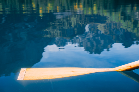 Pragser Wildsee is a canoeの写真素材