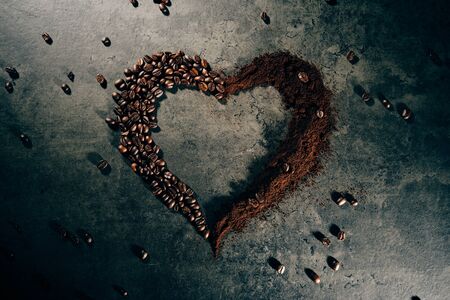 Coffee and bean beans 100% Arabica coffee roasted background conceptの写真素材