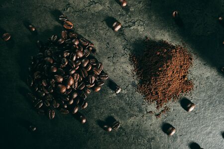 Coffee and bean beans 100% Arabica coffee roasted background conceptの写真素材