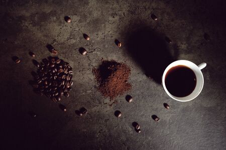 Coffee and bean beans 100% Arabica coffee roasted background conceptの写真素材