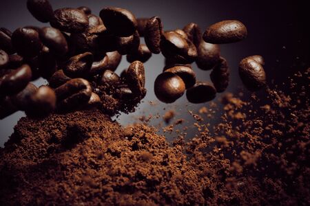 Coffee and bean beans 100% Arabica coffee roasted background conceptの写真素材
