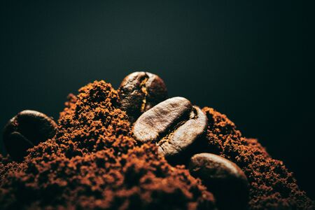 Coffee and bean beans 100% Arabica coffee roasted background conceptの写真素材