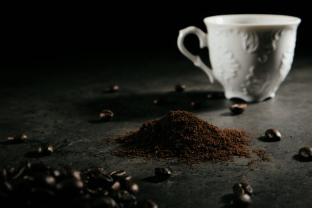 Coffee and bean beans 100% Arabica coffee roasted background conceptの写真素材
