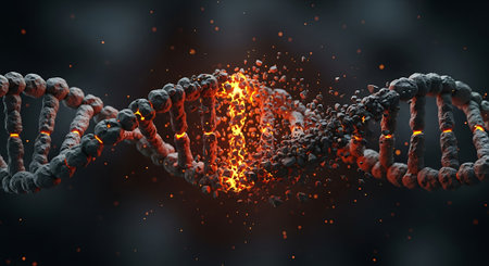 Biochemistry background with high tech dna molecule. 3d renderingの素材