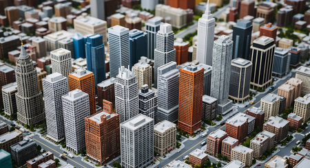 Aerial view of a modern city. 3D Rendering.の素材