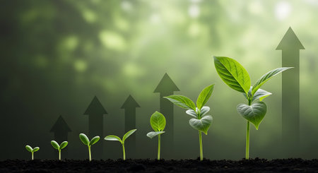 Green seedling illustrating concept of new life and investment in green economyの素材