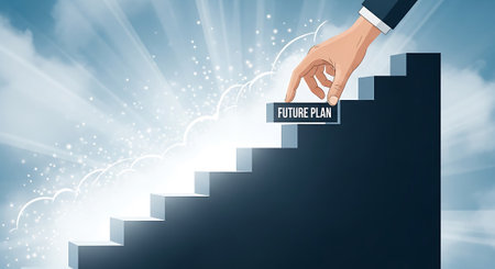 Businessman hand climbing stairs to success. Vector illustration. Eps 10の素材