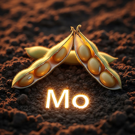 Soy pods in soil with word NO. 3D illustration.の素材
