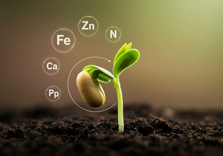 Close up of green seedling illustrating concept of new life in agricultureの素材