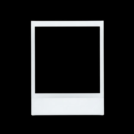 White photo frame isolated on black background with clipping path. Front view.の素材