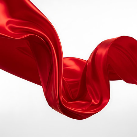 Abstract background of red wavy silk or satin. 3d rendering image.の素材