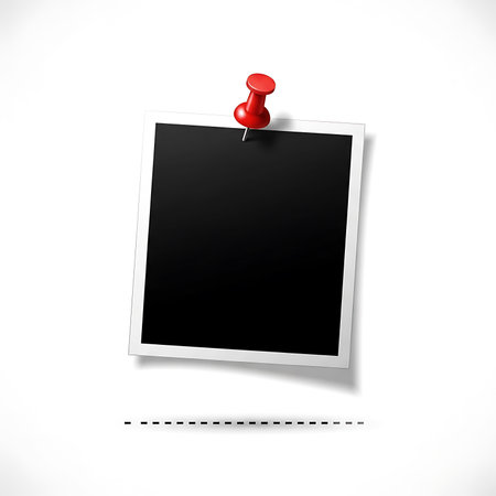 Blank photo frame with red pin on white background. Vector illustration.の素材