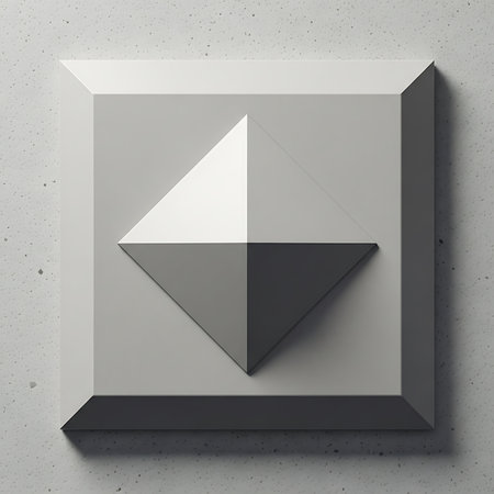 3d rendering of a white cube in a square frame on a concrete backgroundの素材