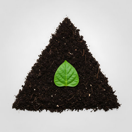 Conceptual image with green plant growing in soil on grey backgroundの素材