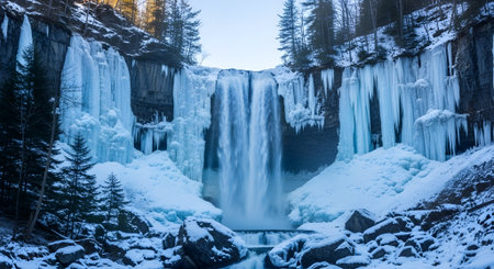 Frozen waterfall in Glacier National Park in winter, Montana, USAの素材