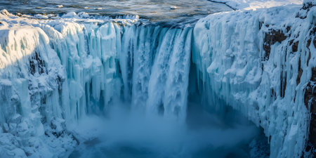 Ice waterfall in Jokulsarlon glacier lagoon, Icelandの素材