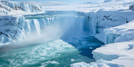 Iceland - Vatnajokull waterfall in winter.の素材